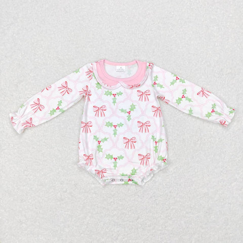 LR0577 Christmas bow tie Pink Baby Girl's Bubble Romper