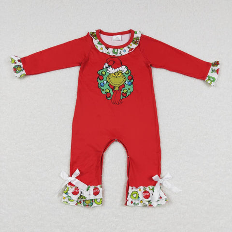 LR0578 Christmas Decorative garland Red Baby Girl's Romper