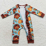 LR0580 Thanksgiving Day Turkey Baby Zip Sleeper