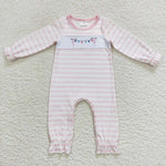 LR0582 Embroidery Colored lights line man Pink Baby Girl's Romper