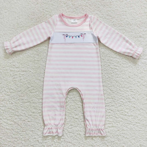 LR0582 Embroidery Colored lights line man Pink Baby Girl's Romper