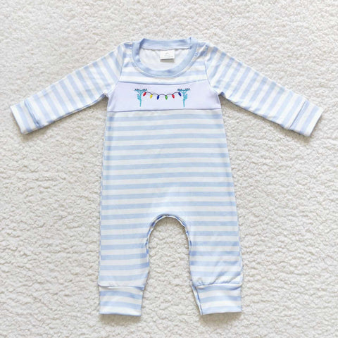 LR0583 Embroidery Colored lights line man Blue Baby Boy's Romper