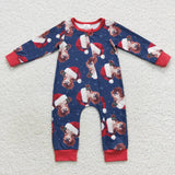 LR0597 Christmas Santa Cow Boy baby zip sleeper