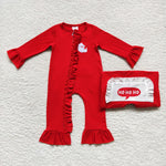 LR0599 Embroidery Christmas Red Santa Girl Baby Zip Sleeper
