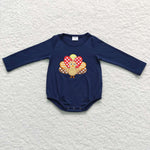 LR0606 Embroidery Turkey Dots Boy Baby Bubble Romper