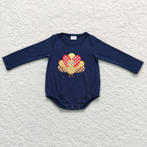 LR0606 Embroidery Turkey Dots Boy Baby Bubble Romper