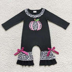 LR0618 Embroidery Pumpkin Leopard Black Baby Girl's Romper