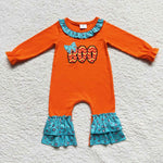 LR0619 Embroidery Pumpkin BOO Baby Girl's Romper