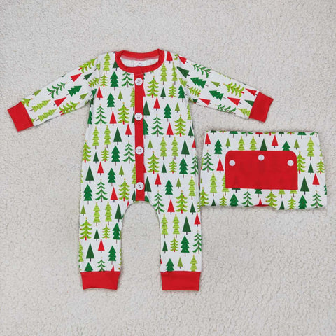 LR0627 Christmas trees baby zip sleeper