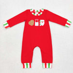 LR0629 Embroidery  Christmas Santa Cookie Baby Boy's Romper