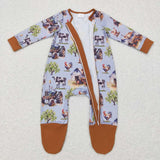 LR0632 Farm Fresh House Cow Buttons Baby Zip Sleeper