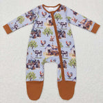 LR0632 Farm Fresh House Cow Buttons Baby Zip Sleeper