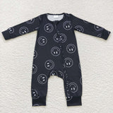 LR0654 Smiley face Black Baby Zip Sleeper