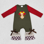 Thanksgiving Day Embroidery Turkey Kids Sibiling Matching Clothes