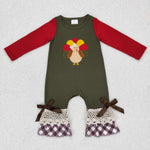 Thanksgiving Day Embroidery Turkey Kids Sibling Matching Clothes