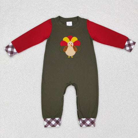 LR0670 Embroidery Turkey Baby Boy Romper