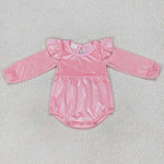 LR0686 Cute Pink Velvet Baby Girl's Bubble Romper