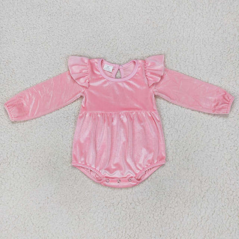 LR0686 Cute Pink Velvet Baby Girl's Bubble Romper