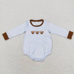 LR0724 Embroidery Cow Brown Stripe Baby Bubble Romper