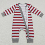 LR0748 Christmas Grey Red Stripe Baby Zip Sleeper