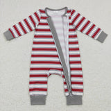 LR0748 Christmas Grey Red Stripe Baby Zip Sleeper