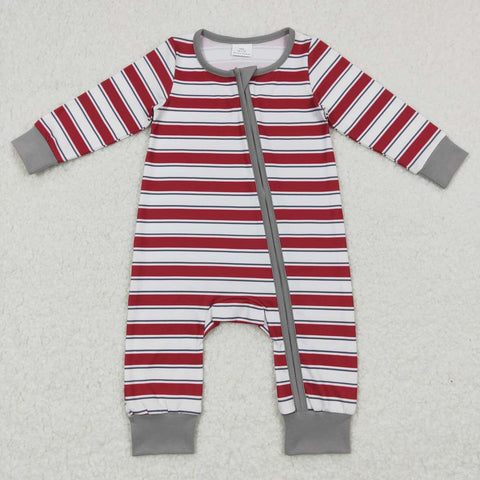 LR0748 Christmas Grey Red Stripe Baby Zip Sleeper