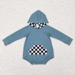 LR0759 Fall Plaid Hoodie Baby Bubble Romper