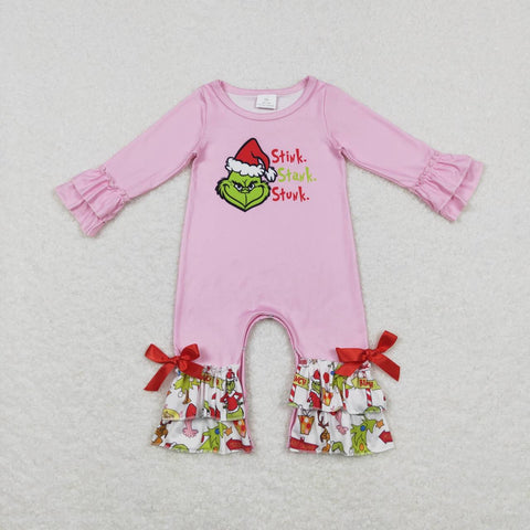 LR0778 Pink Stink Bow Tie  Baby Girl's Romper