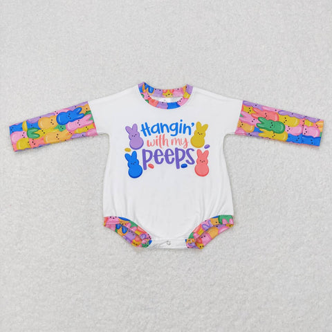 LR0792 Hangin with my peeps Bunny Baby Bubble Romper Girl