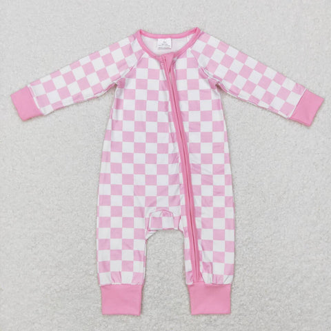 LR0810 Pink Plaid Baby Zip Sleeper Girl