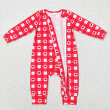 LR0832 Valentine's Day Love Red Plaid Baby Zip Sleeper