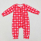 LR0832 Valentine's Day Love Red Plaid Baby Zip Sleeper