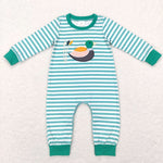 LR0834 Embroidery Mallard Green Stripe Stripe Baby Girl Romper