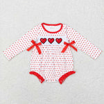 LR0835 Embroidery Valentine's Day Red Dots Love Baby Girl Romper