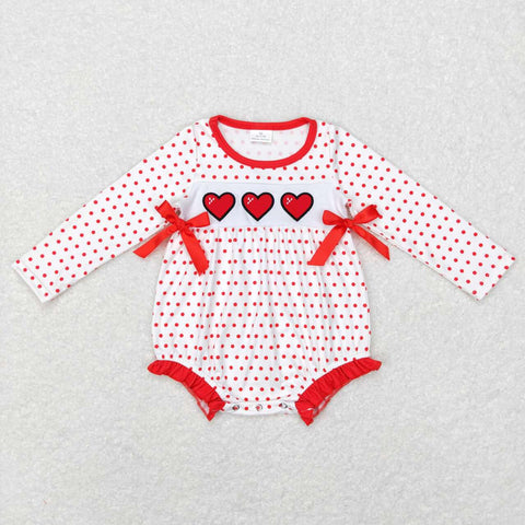 LR0835 Embroidery Valentine's Day Red Dots Love Baby Girl Romper