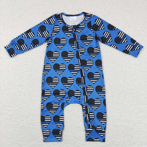 LR0850 July 4th Love Flag Blue Baby Zip Sleeper Romper