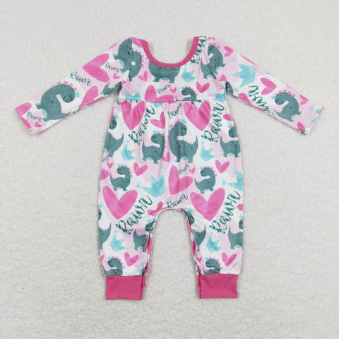 LR0877 Dinosaur Rawn Love Pink Baby Onesie