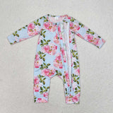 LR0880 Flower Blue Baby Zip Sleeper