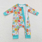 LR0899 Flower Blue Baby Zip Sleeper Romper