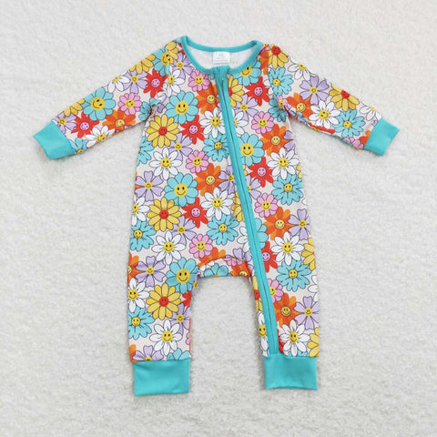 LR0899 Flower Blue Baby Zip Sleeper Romper