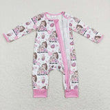 LR0906 Valentine's Day Teacher Pink Baby Zip Sleeper Romper