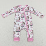 LR0906 Valentine's Day Teacher Pink Baby Zip Sleeper Romper