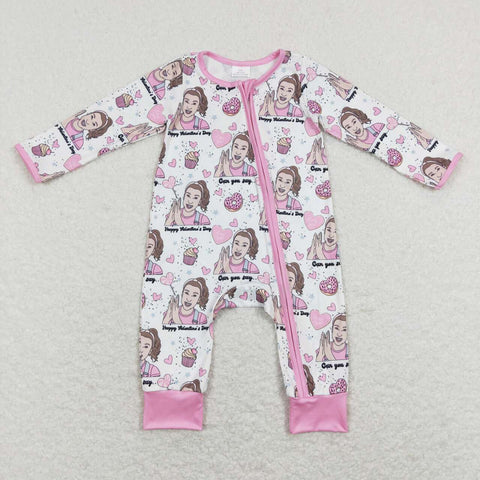 LR0906 Valentine's Day Teacher Pink Baby Zip Sleeper Romper