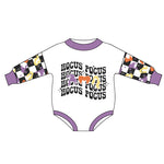 LR0939 Halloween Purple Plaid Baby Girls Bubble Romper