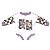 LR0939 Halloween Purple Plaid Baby Girls Bubble Romper