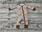 LR0961 Bamboo Smiley face Plaid Brown Baby Zip Romper Sleepers Boy