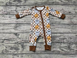 LR0961 Bamboo Smiley face Plaid Brown Baby Zip Romper Sleepers Boy