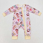 LR0968 Cartoon Princess Yellow Baby Zip Romper Sleepers