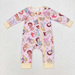 LR0968 Cartoon Princess Yellow Baby Zip Romper Sleepers