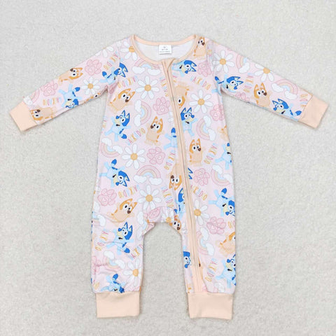 LR0976  Cartoon Blue Dog Baby Zip Romper Sleepers